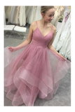 Glitter Spaghetti Straps Ruffled Prom Dresses Backless Formal STFPF95JE3C