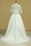 2024 Plus Size Mid-Length Sleeve Wedding Dresses Scoop Satin With P5BQHPRQ