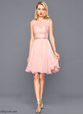 Sequins Cocktail A-Line Annabel Lace Knee-Length With Cocktail Dresses Scoop Dress Neck Charmeuse Chiffon Beading