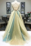 Spaghetti Staps Two Piece Prom Dresses Backless Long Evening Gown