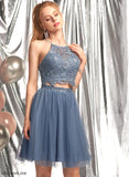Neck With Prom Dresses Beading Haleigh A-Line Short/Mini Scoop Tulle Sequins