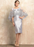 Mother Sequins Dress Scoop Sheath/Column Taffeta Ana Mother of the Bride Dresses the Lace of With Neck Knee-Length Beading Bride