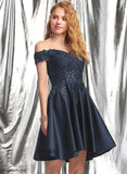 Lace Cassandra Short/Mini A-Line Sequins Prom Dresses With Satin Off-the-Shoulder