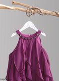 Tea-length Beading Sleeveless Flower Dress Girl - Neck A-Line Chiffon Scalloped Philippa With Flower Girl Dresses
