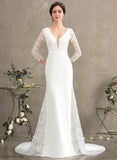 Trumpet/Mermaid V-neck Beading Lace With Perla Wedding Wedding Dresses Chapel Train Dress Chiffon Sequins