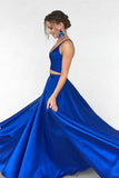 Royal Blue Two Piece A Line Floor Length Sweetheart Sleeveless Prom Dresses