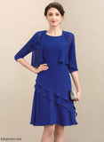 Knee-Length Ruffles Mother Mother of the Bride Dresses Cascading Dress With Chiffon A-Line of Bride Charity the Neck Scoop