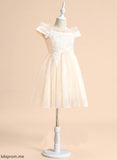 Sleeveless Kit Girl Tulle Dress Flower Girl Dresses Lace A-Line Flower Knee-length - With Off-the-Shoulder
