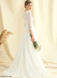 Wedding Dresses Terri Train Scoop Tulle Wedding Neck Lace A-Line Dress Sweep