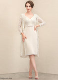 Knee-Length Chiffon Tessa of Bow(s) Sheath/Column Mother of the Bride Dresses the Bride Lace Dress With Mother V-neck