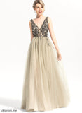 Prom Dresses Floor-Length Split Sequins Frederica With Beading A-Line Front Tulle V-neck