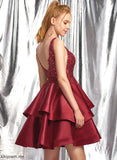 Homecoming Dresses V-neck Lace Beading Sequins Homecoming Short/Mini With Kylie Satin Dress A-Line
