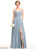 Silhouette Floor-Length Length Pockets Ruffle Embellishment V-neck A-Line Neckline Fabric America Bridesmaid Dresses