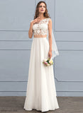 Wedding Scoop Kaiya With Beading Dress Neck Wedding Dresses Chiffon Floor-Length A-Line Sequins