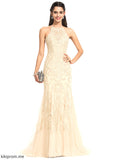 Sequins Lace Tulle Sweep Prom Dresses Averie With Train Trumpet/Mermaid Scoop
