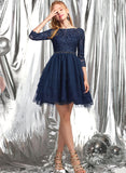 Short/Mini Tulle Scoop A-Line Beading With Naomi Prom Dresses