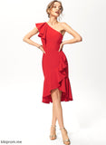 Dress Cocktail Crepe With Cascading Asymmetrical Patience Cocktail Dresses Ruffles One-Shoulder Stretch Trumpet/Mermaid