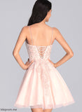Beading Short/Mini V-neck A-Line Tulle With Sequins Shea Prom Dresses