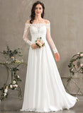 Amiyah Off-the-Shoulder Dress Wedding Lace Floor-Length Chiffon Wedding Dresses A-Line
