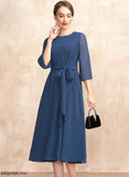Neck Chiffon Bride Bow(s) A-Line of the Tea-Length With Mother Ruffle Riya Dress Scoop Mother of the Bride Dresses