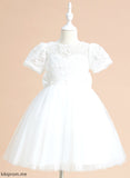 - Girl Tulle/Lace Dress Bow(s) A-Line Sleeves Short Knee-length With Flower Girl Dresses Harley Flower Neck Scoop