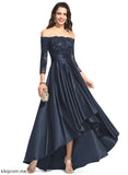 Ruffles Satin Ina Prom Dresses Cascading Sequins Lace A-Line Off-the-Shoulder With Asymmetrical