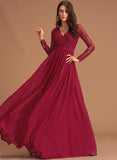 Zoe Prom Dresses Chiffon Floor-Length Lace V-neck A-Line