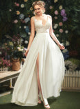 A-Line Lace V-neck Wedding Dresses Monique Chiffon Dress Wedding Floor-Length