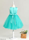 Flower Girl Dresses - Knee-length Dress Kamila Girl Neck Sleeveless With Flower(s) Scoop A-Line Flower Satin/Tulle/Lace
