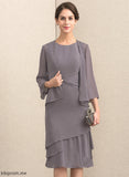 Hedda Chiffon Neck Knee-Length Cascading Dress Mother of the Bride Dresses Mother Bride Ruffles Scoop the A-Line of With