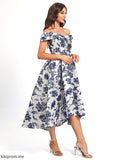 Cocktail Off-the-Shoulder With Flower(s) Dress A-Line Satin Asymmetrical Cocktail Dresses Roselyn