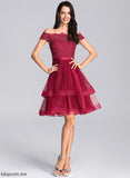 Mollie A-Line Tulle Homecoming Dresses Dress Sequins With Beading Knee-Length Homecoming Lace Off-the-Shoulder