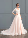 With Ruffle Dress V-neck Wedding Dresses Organza Train Wedding Court Janice Ball-Gown/Princess