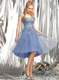 Asymmetrical Scoop Lace Macy Homecoming Dresses Homecoming Sequins Neck Dress A-Line With Tulle