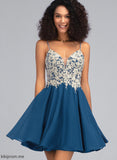 Beading Lace V-neck Prom Dresses With A-Line Short/Mini Kaiya Chiffon