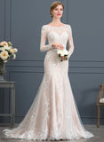 Tulle Sequins Wedding Dresses Scoop Lace Beading Wedding Neck Avery Court Bow(s) With Dress Trumpet/Mermaid Train