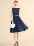 Scoop Chiffon Lace Neck Homecoming Lace Homecoming Dresses Knee-Length Beading Dress With A-Line Bow(s) Novia