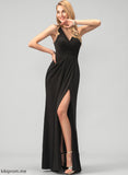 V-neck Ruffle Front A-Line Floor-Length Split Prom Dresses With Jersey Winifred