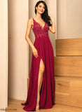 Embellishment Sequins Length Fabric V-neck Floor-Length A-Line Lace Neckline SplitFront Silhouette Abagail Bridesmaid Dresses