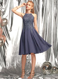 With Homecoming Kallie Knee-Length Appliques A-Line Scoop Dress Homecoming Dresses Lace Neck Chiffon Lace