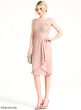 Neck Lace Cocktail Dresses Cascading Chiffon Knee-Length Ruffles Sheath/Column Dress Sandy Cocktail Scoop With