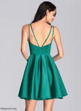 Ruffle V-neck Prom Dresses Short/Mini With A-Line Rebekah Satin