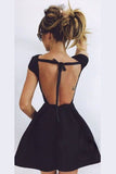 Cute A-Line Homecoming Dresses Black Backless Short Prom Dresses HCD29