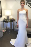 Simple Strapless Mermaid Wedding Dresses Elegant Ivory Sweep Train Wedding STFPNRE33JG