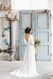 Simple A Line Ivory Chiffon V neck Wedding Dresses, Half Sleeves Long Wedding Gowns STF15381