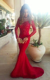 Long Trumpet/Mermaid Off-the-Shoulder Satin Red Prom Dresses 2024