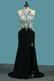 2024 Sexy Open Back Prom Dresses Scoop With Applique PEN5ZZZZ