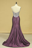 2024 Plus Size Sweetheart Beaded Bodice Mermaid Taffeta Prom Dresses Floor Length P7BA4MP5