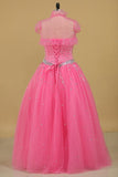 2024 Ball Gown Beaded Bodice Quinceanera Dresses Sweetheart Tulle Floor PSJTC836