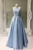 Open Back Floor Length Prom Dress With Pearls A Line Sleeveless Formal STFP74AHYZK